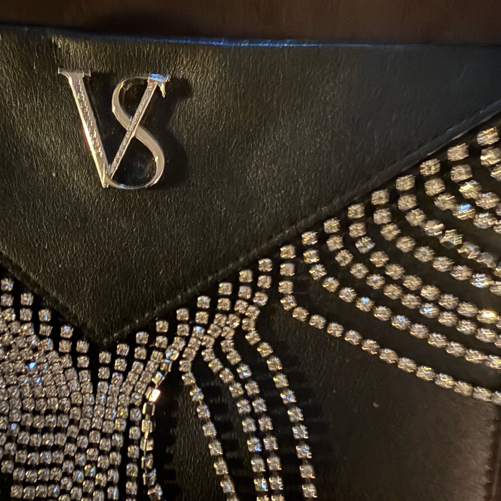 Victoria's Secret Black and Silver Crossbody Bag with Chain Detailing